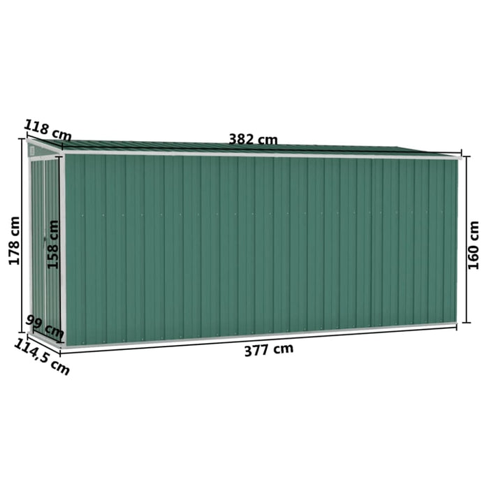 Wall-mounted Garden Shed Green 118x382x178 Cm Galvanised