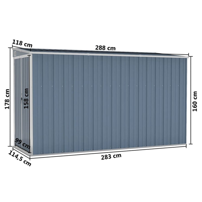 Wall-mounted Garden Shed Grey 118x288x178 Cm Galvanised