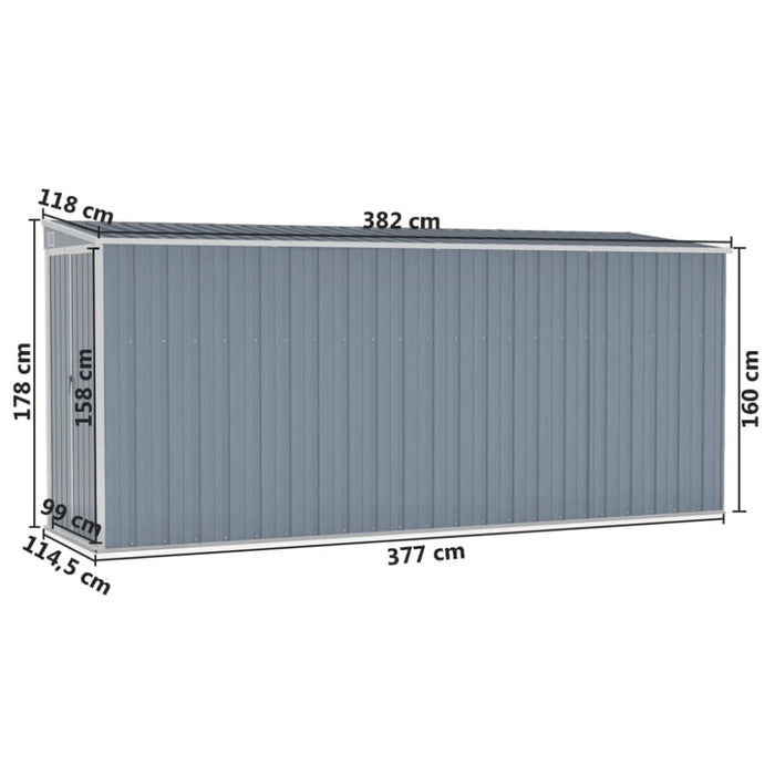 Wall-mounted Garden Shed Grey 118x382x178 Cm Galvanised