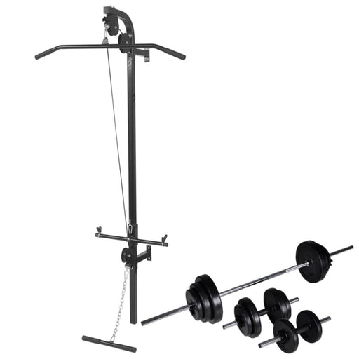 Wall - mounted Power Tower With Barbell And Dumbbell Set