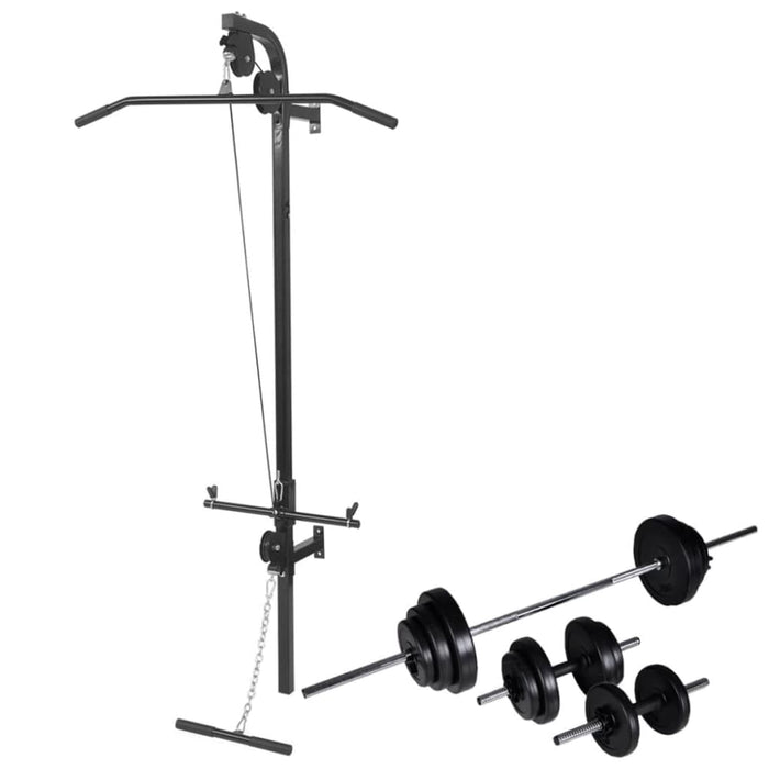 Wall - mounted Power Tower With Barbell And Dumbbell Set