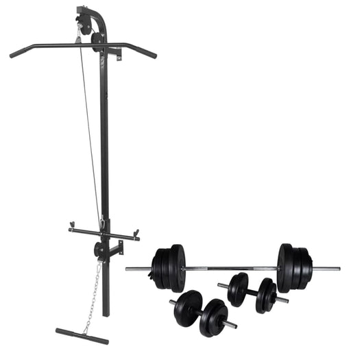 Wall - mounted Power Tower With Barbell And Dumbbell Set