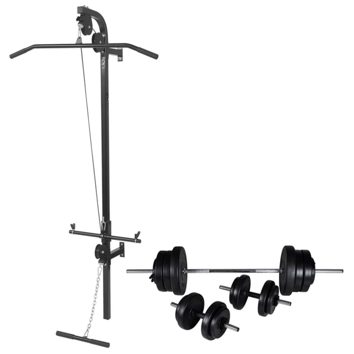 Wall - mounted Power Tower With Barbell And Dumbbell Set