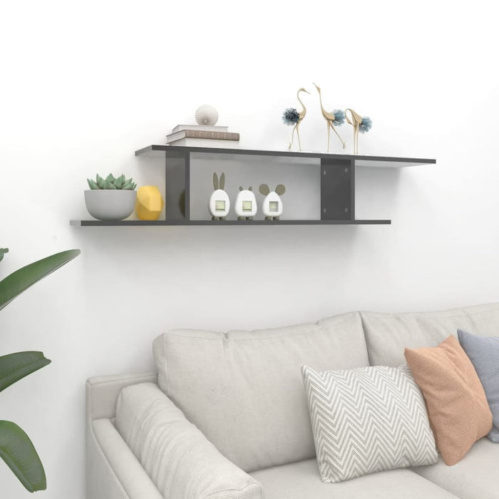 Wall-mounted Tv Shelf Glossy Look Grey 125x18x23 Cm