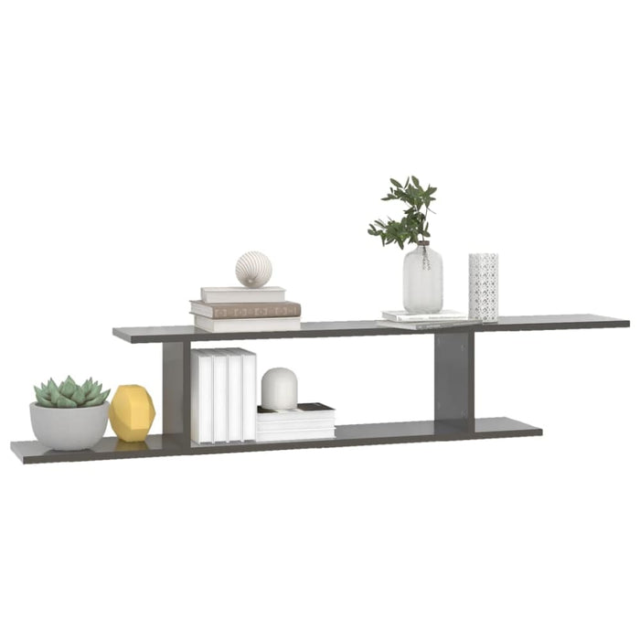 Wall-mounted Tv Shelf Glossy Look Grey 125x18x23 Cm