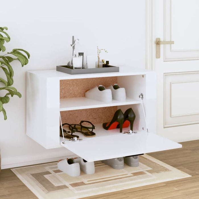 Wall-mounted Shoe Cabinet Glossy Look White 70x35x38 Cm