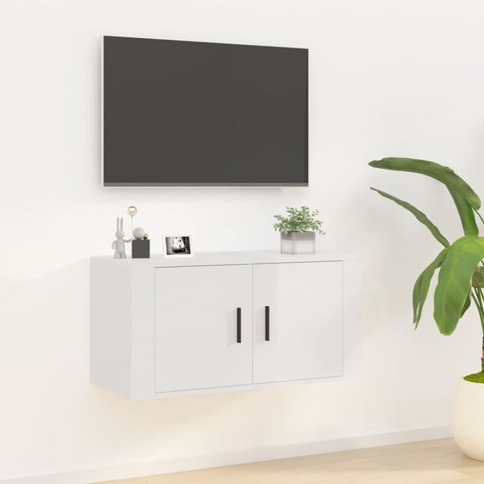 Wall Mounted Tv Cabinet Glossy Look White 80x34.5x40 Cm