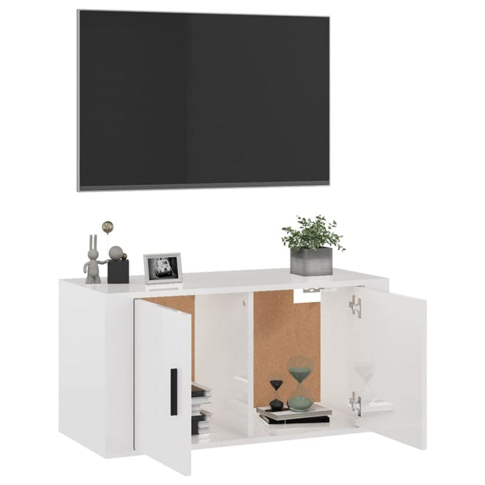Wall Mounted Tv Cabinet Glossy Look White 80x34.5x40 Cm