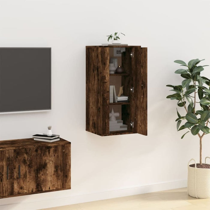 Wall Mounted Tv Cabinet Smoked Oak 40x34.5x80 Cm Nollii