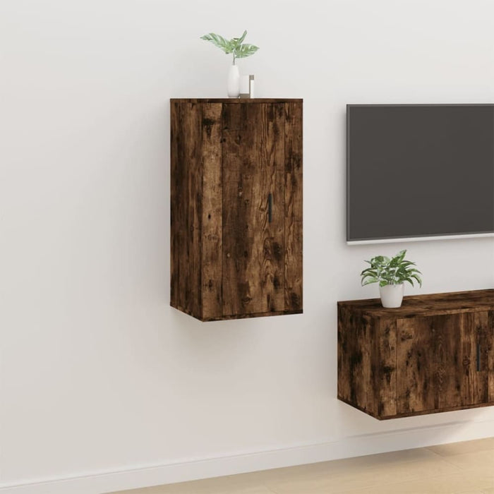 Wall Mounted Tv Cabinet Smoked Oak 40x34.5x80 Cm Nollii