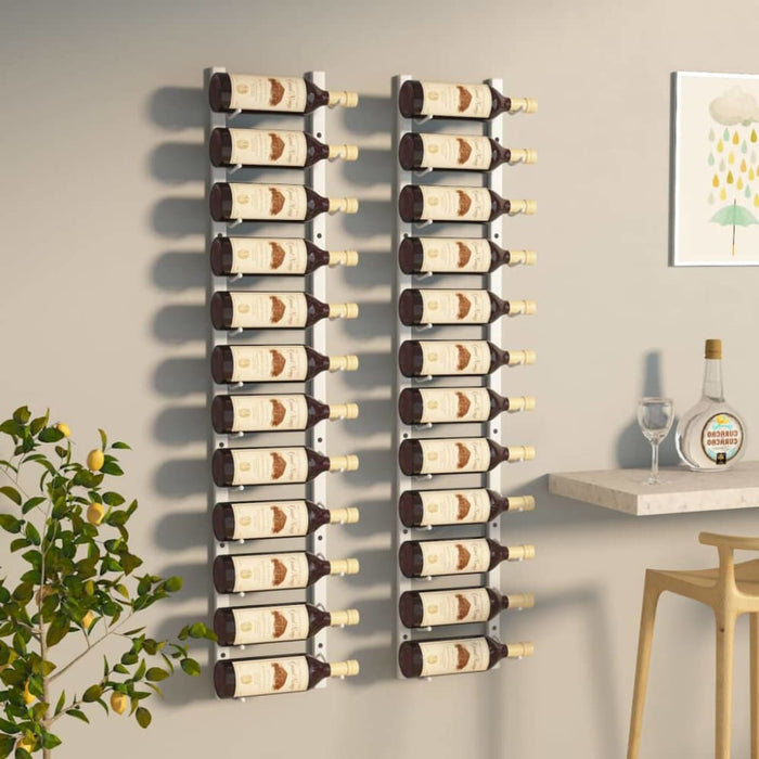 Wall Mounted Wine Rack for 12 Bottles 2 Pcs White Iron