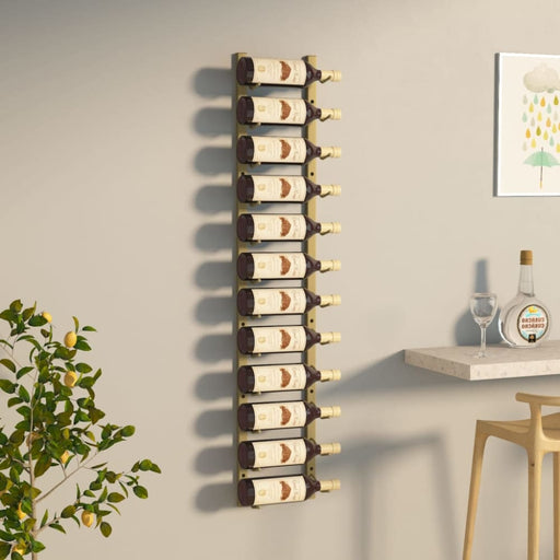 Wall Mounted Wine Rack for 12 Bottles Gold Iron Tabnnb
