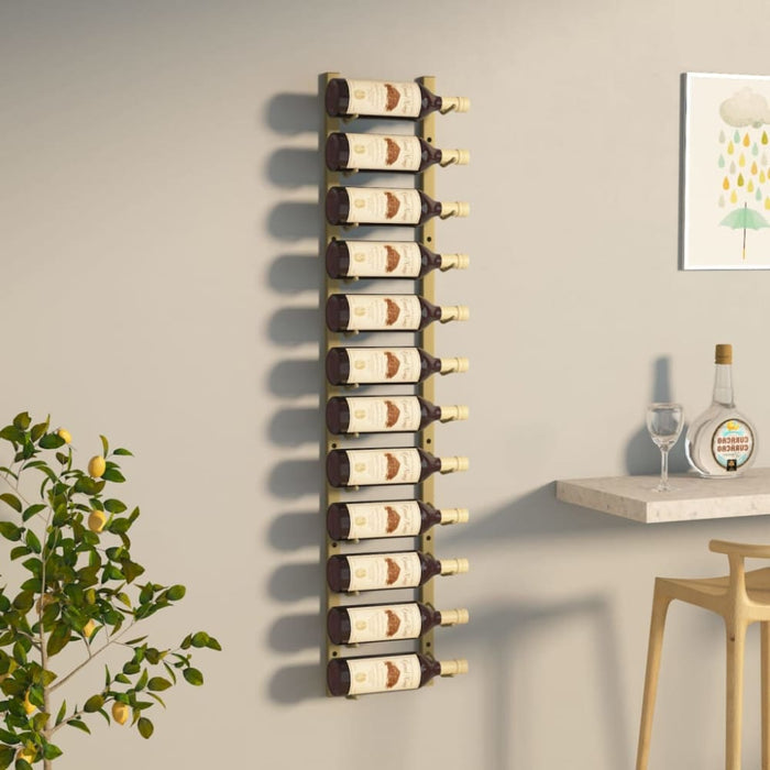Wall Mounted Wine Rack for 12 Bottles Gold Iron Tabnnb