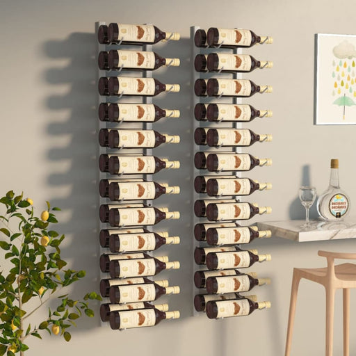 Wall Mounted Wine Rack for 24 Bottles 2 Pcs White Iron