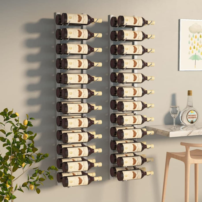 Wall Mounted Wine Rack for 24 Bottles 2 Pcs White Iron