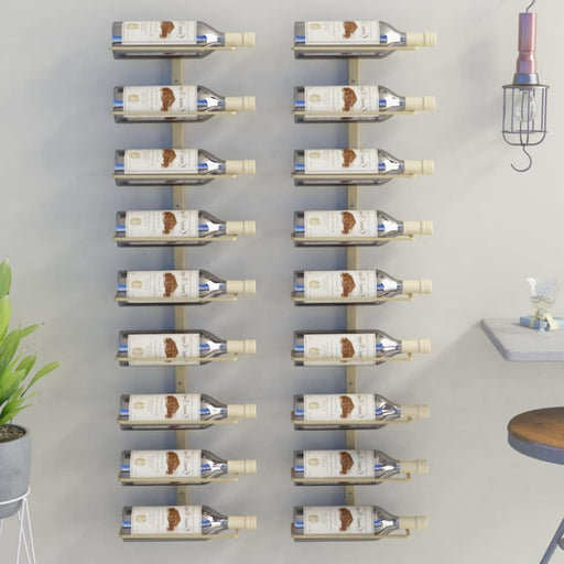 Wall-mounted Wine Rack For 9 Bottles 2 Pcs Gold Iron Tabkbt
