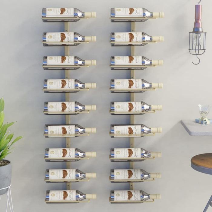 Wall-mounted Wine Rack For 9 Bottles 2 Pcs Gold Iron Tabkbt