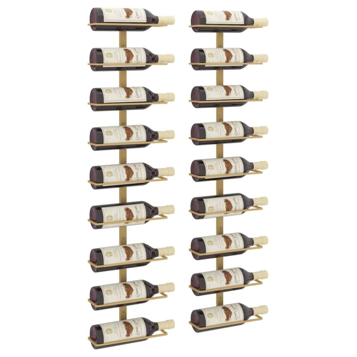 Wall-mounted Wine Rack For 9 Bottles 2 Pcs Gold Iron Tabkbt