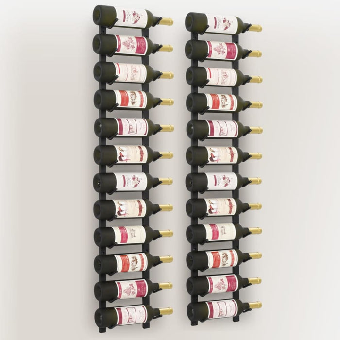 Wall Mounted Wine Racks for 12 Bottles 2 Pcs Black Iron