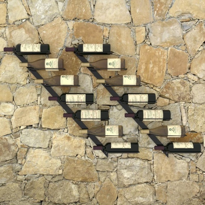 Wall-mounted Wine Racks for 14 Bottles 2 Pcs Black Metal