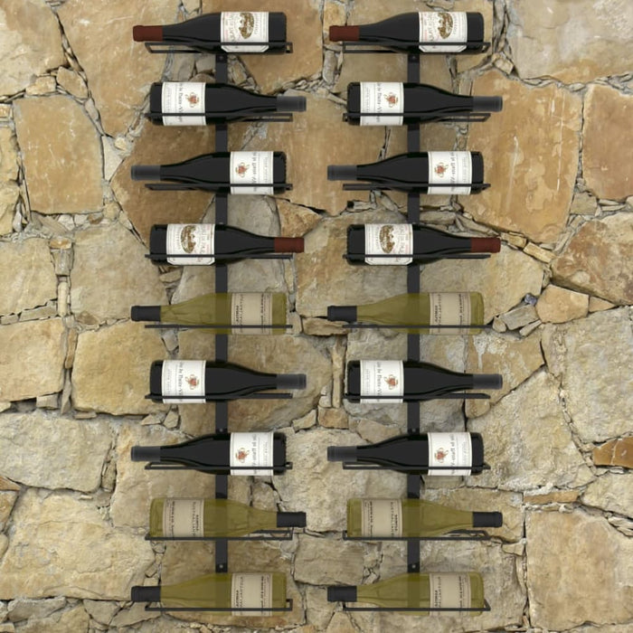 Wall-mounted Wine Racks for 18 Bottles 2 Pcs Black Iron