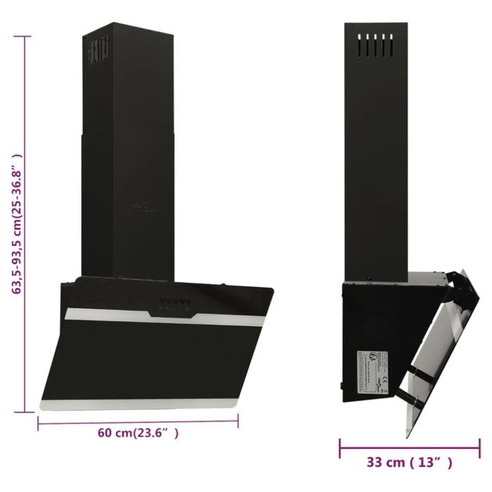 Wall Range Hood 60 Cm Steel And Tempered Glass Black Polli