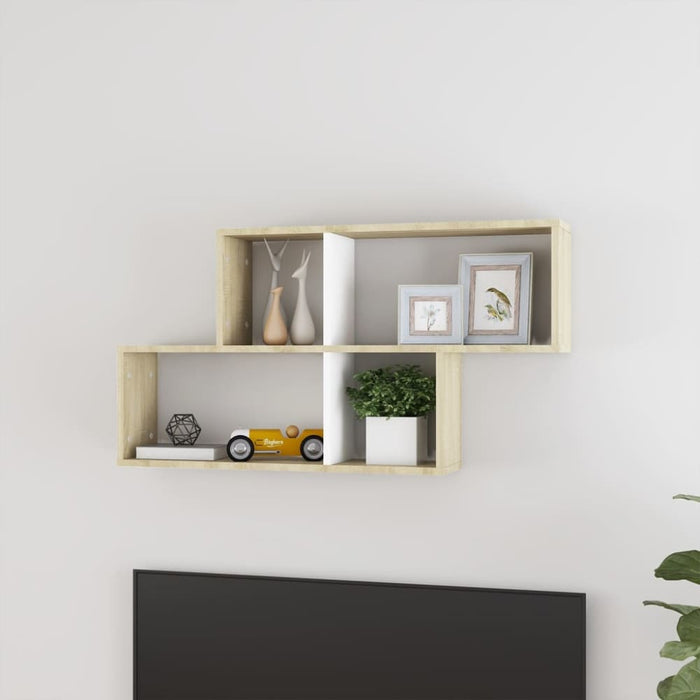 Wall Shelf White and Sonoma Oak Chipboard Nbiolp