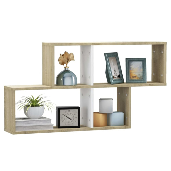 Wall Shelf White and Sonoma Oak Chipboard Nbiolp