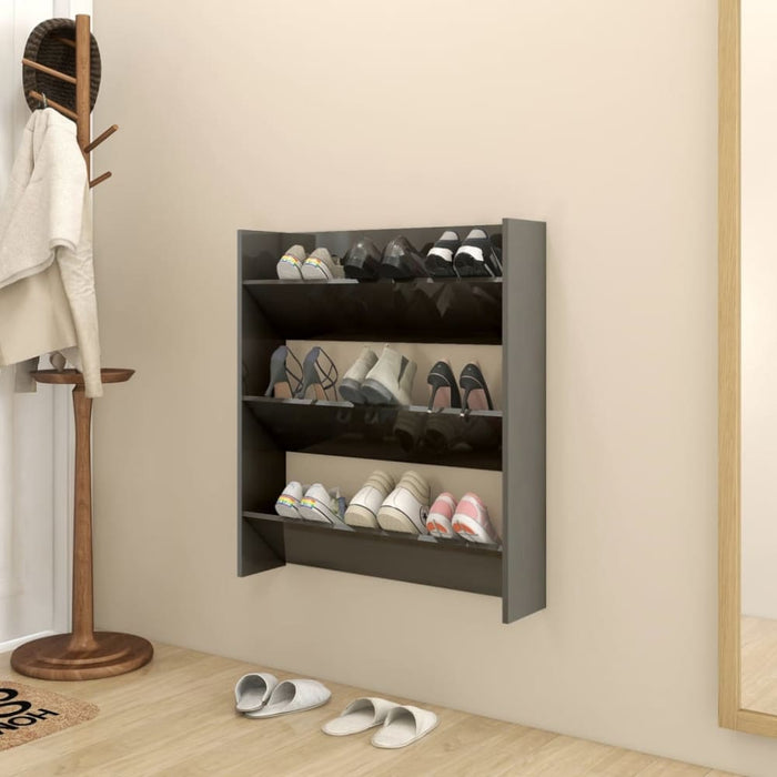 Wall Shoe Cabinet Glossy Look Grey 80x18x90 Cm Chipboard