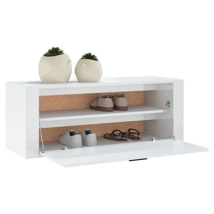 Wall Shoe Cabinet Glossy Look White 100x35x38 Cm Engineered