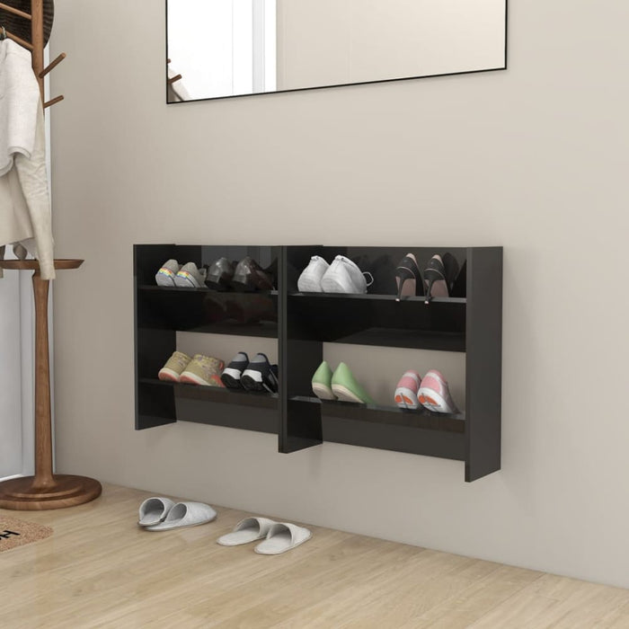 Wall Shoe Cabinets 2 Pcs Glossy Look Black 60x18x60 Cm