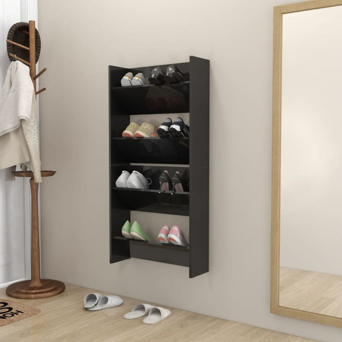 Wall Shoe Cabinets 2 Pcs Glossy Look Black 60x18x60 Cm