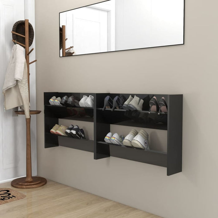 Wall Shoe Cabinets 2 Pcs Glossy Look Black 80x18x60 Cm