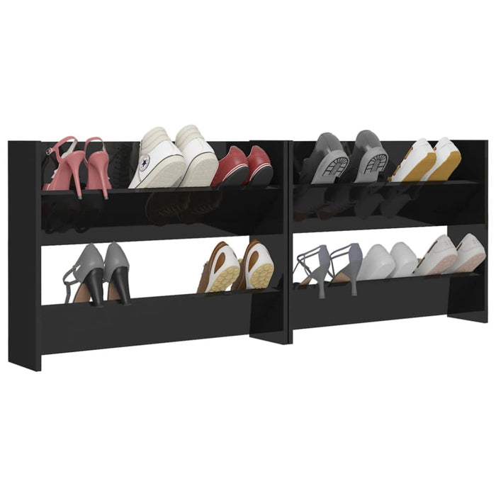Wall Shoe Cabinets 2 Pcs Glossy Look Black 80x18x60 Cm