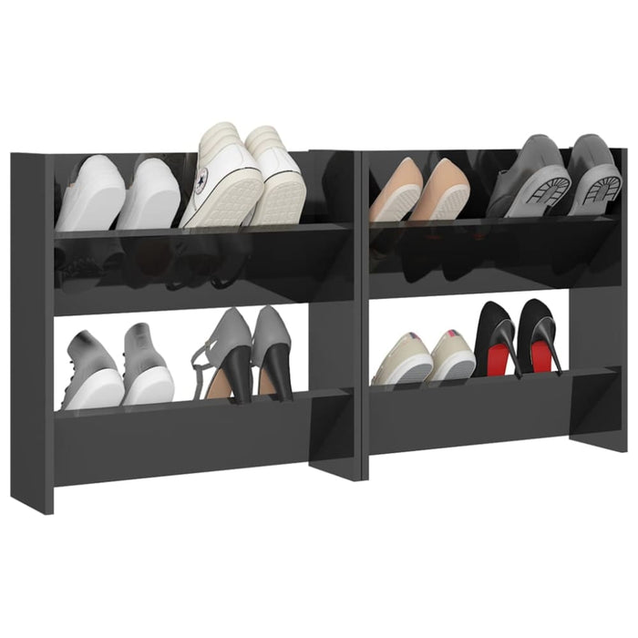 Wall Shoe Cabinets 2 Pcs Glossy Look Grey 60x18x60 Cm