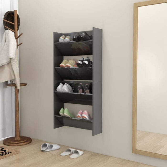 Wall Shoe Cabinets 2 Pcs Glossy Look Grey 60x18x60 Cm