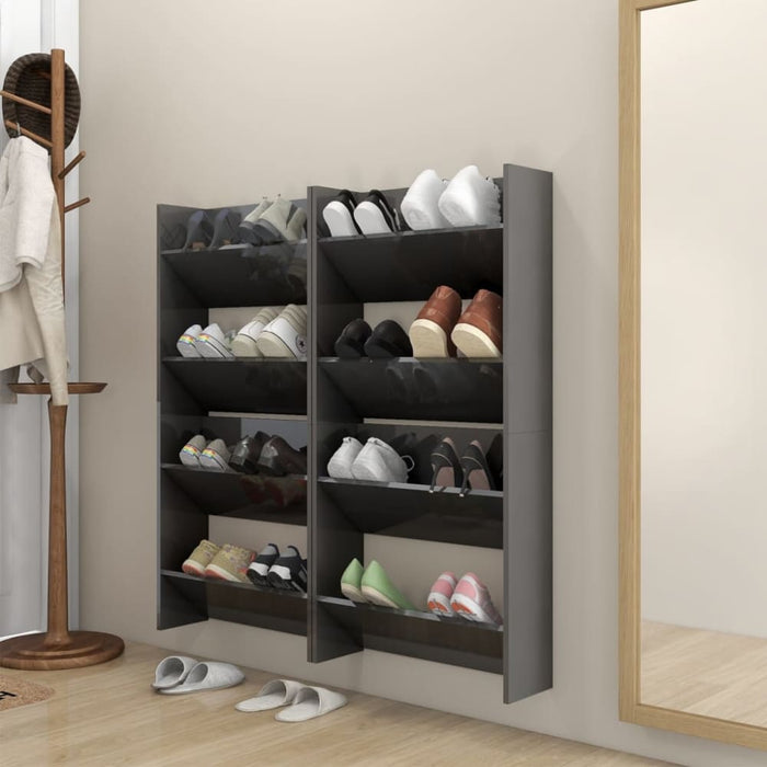 Wall Shoe Cabinets 4 Pcs Glossy Look Grey 60x18x60 Cm