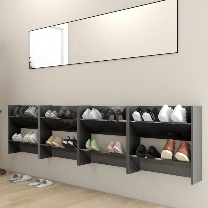 Wall Shoe Cabinets 4 Pcs Glossy Look Grey 60x18x60 Cm