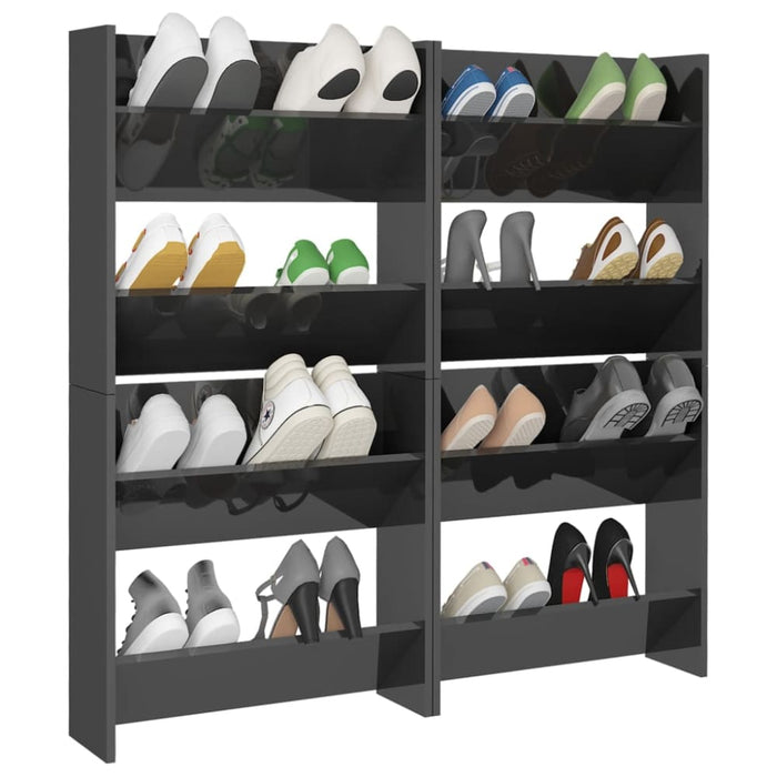Wall Shoe Cabinets 4 Pcs Glossy Look Grey 60x18x60 Cm