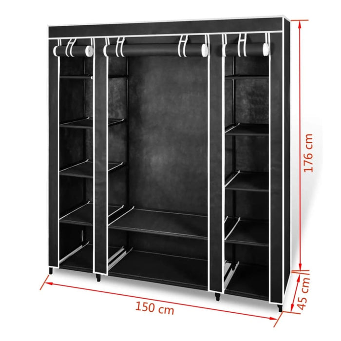 Wardrobe with Compartments and Rods 45x150x176 Cm Black