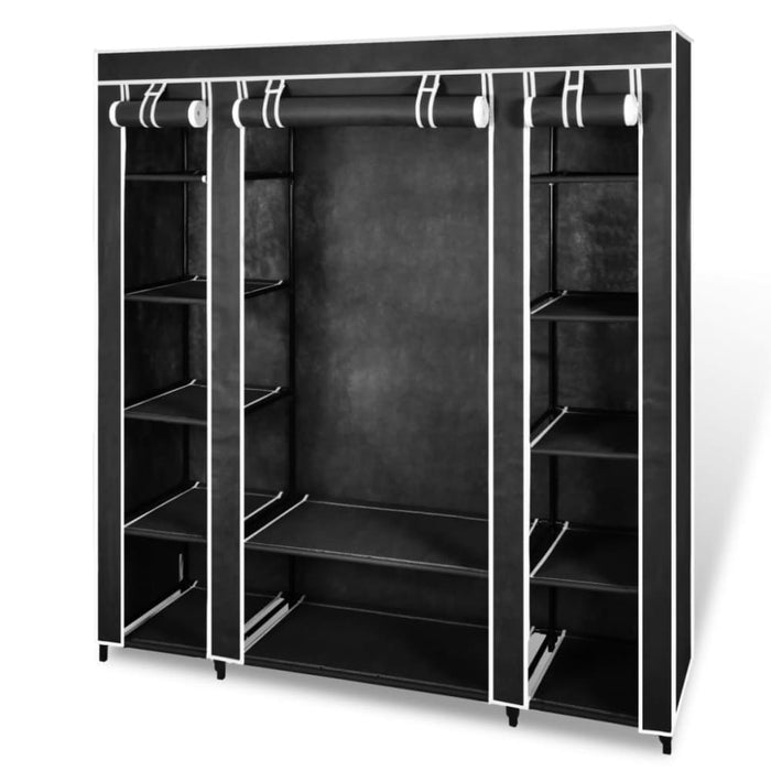 Wardrobe with Compartments and Rods 45x150x176 Cm Black