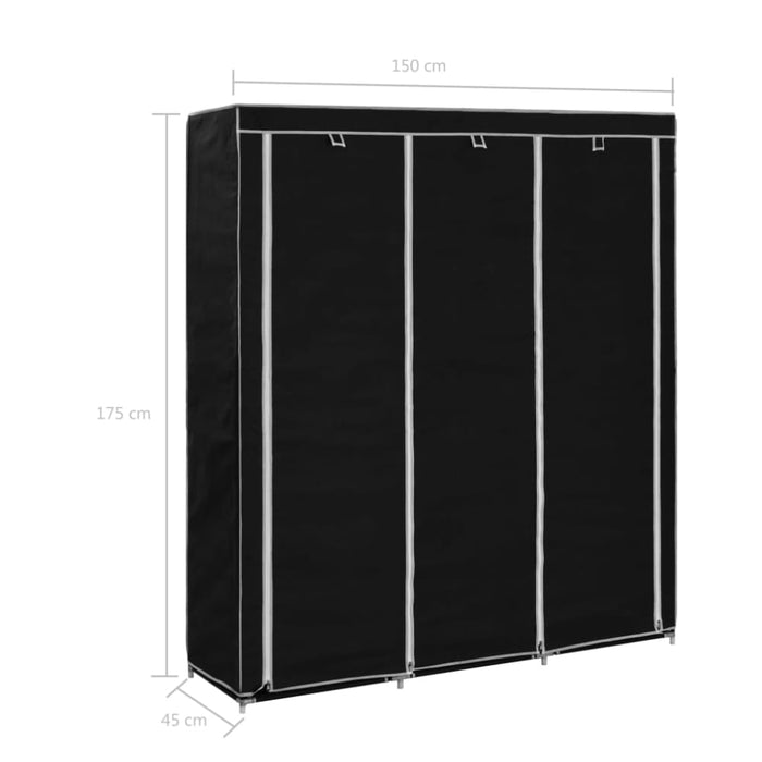 Wardrobe with Compartments and Rods Black 150x45x175 Cm