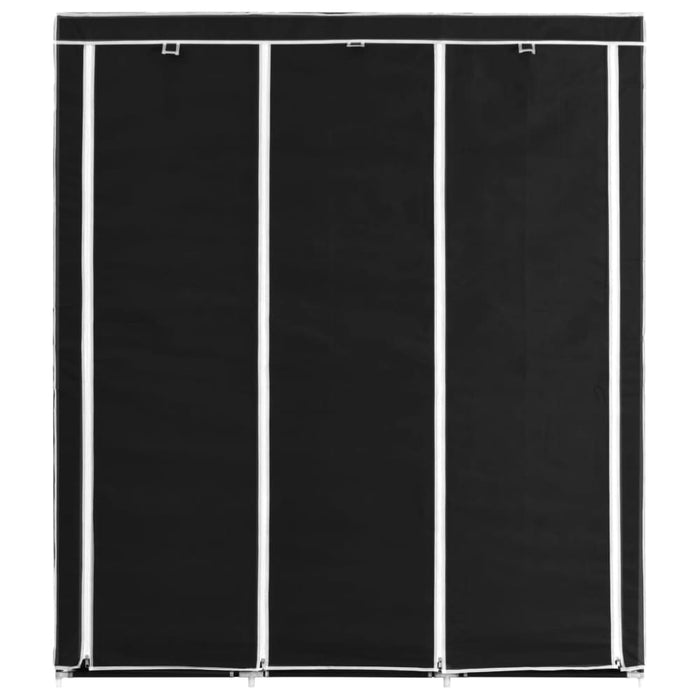 Wardrobe with Compartments and Rods Black 150x45x175 Cm