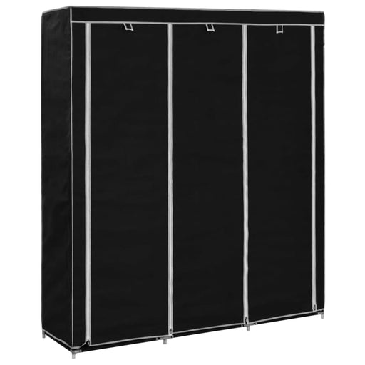 Wardrobe with Compartments and Rods Black 150x45x175 Cm