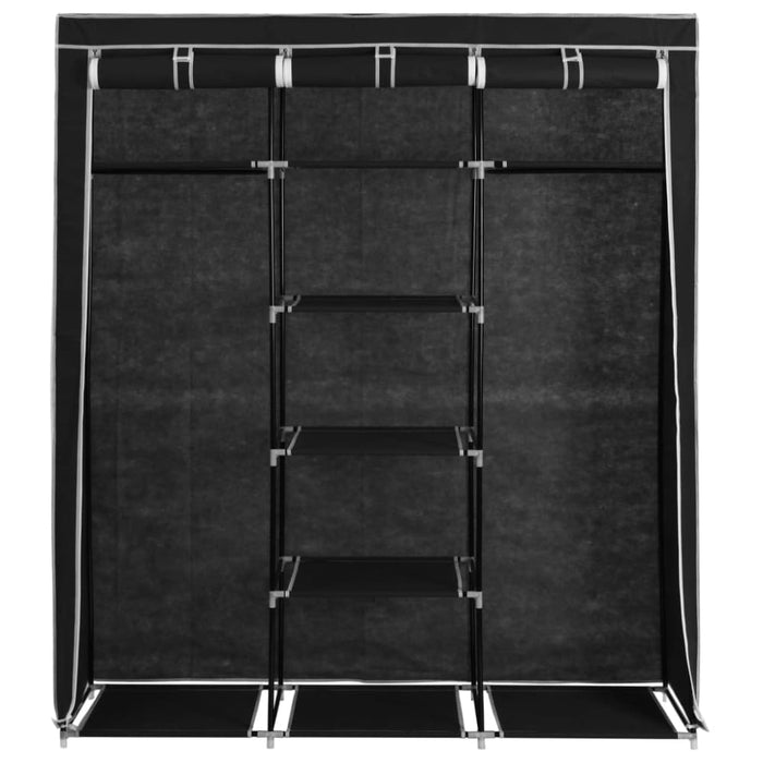 Wardrobe with Compartments and Rods Black 150x45x175 Cm
