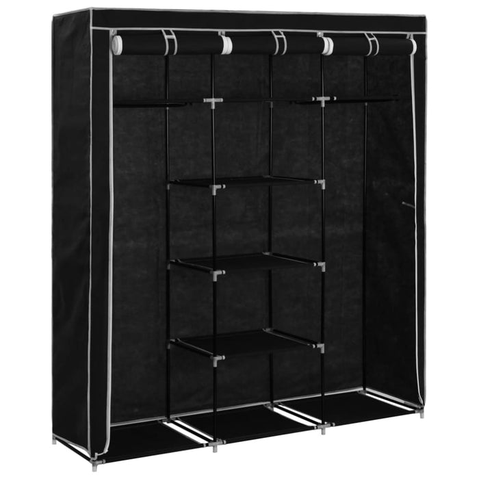 Wardrobe with Compartments and Rods Black 150x45x175 Cm
