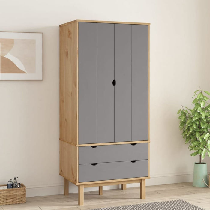 Wardrobe Otta Brown And Grey 76.5x53x172 Cm Solid Wood Pine