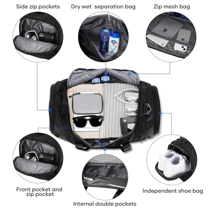Waterproof Gym Duffel Bag with Wet Pocket Shoe Compartment