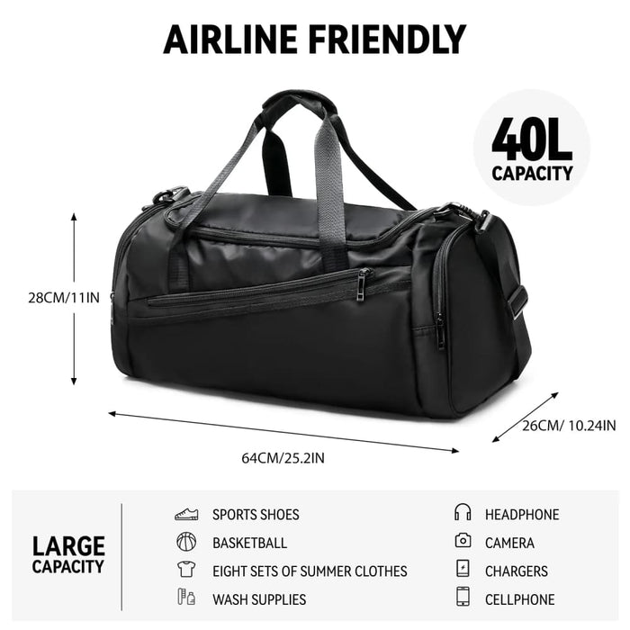 Waterproof Gym Duffel Bag with Wet Pocket Shoe Compartment