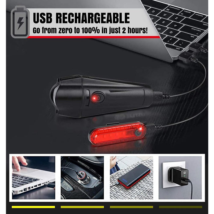 Waterproof Rechargeable Led Bike Lights Set (2000mah